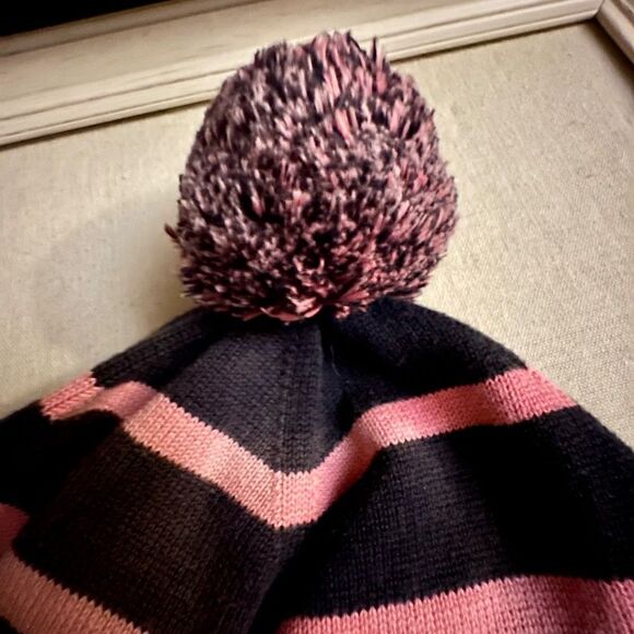 Vineyard Vines pink and blue striped Pom Pom hat with side braids - OS - Picture 3 of 7